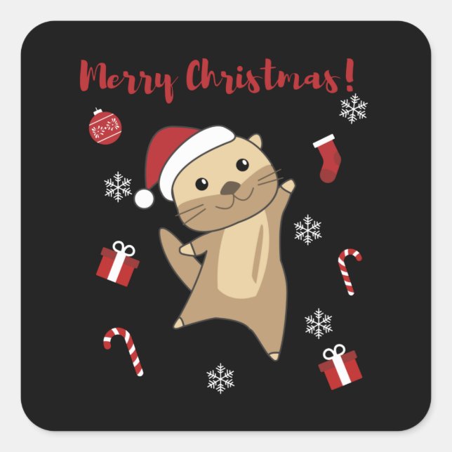 Sticker Carré Otter Noël Neige Animaux d'hiver Otter (Devant)