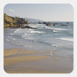 Sticker Carré OU, Côte de l'Oregon, Parc d'état Ecola, Indien