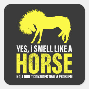 Sticker Carré Oui, je sens comme un cheval en jaune