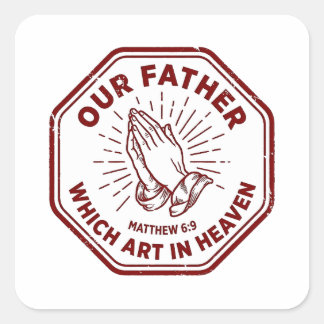 Sticker Carré Our Father Lord's Prayer Matthew 6:9 Red Stamp