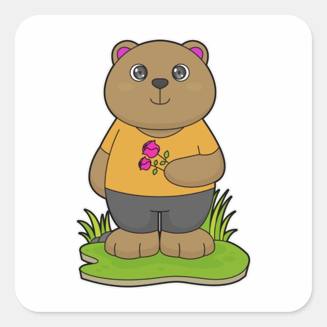 Sticker Carré Ours aux fleurs (Devant)