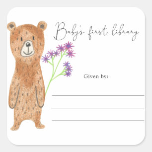 Sticker Carré Ours - Baby shower, livres pour bébé