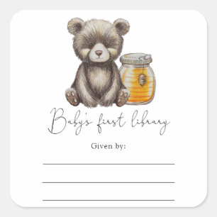 Sticker Carré Ours - Baby shower plaque, livres pour bébé Squar