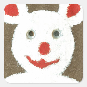Sticker Carré Ours blanc avec nez rouge, bouche et oreilles (Pèr