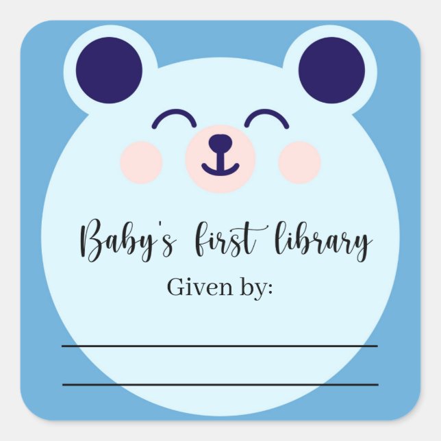 Sticker Carré Ours Bleu - Plaque Baby shower (Devant)