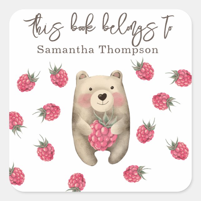 Sticker Carré Ours - ce livre appartient à (Devant)
