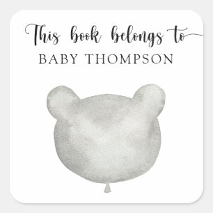 Sticker Carré Ours de ballon - ce livre appartient à