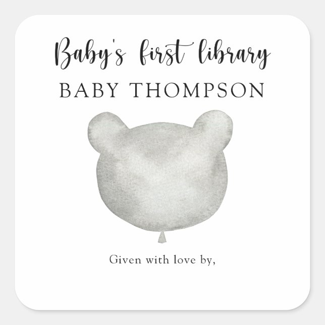 Sticker Carré Ours de ballons - première bibliothèque pour bébé (Devant)