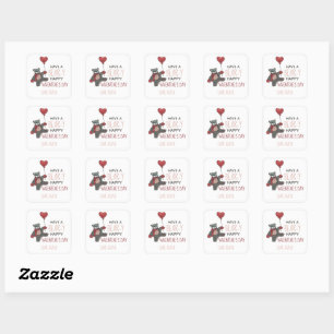 Sticker Carré Ours de la Saint Valentin avec nom