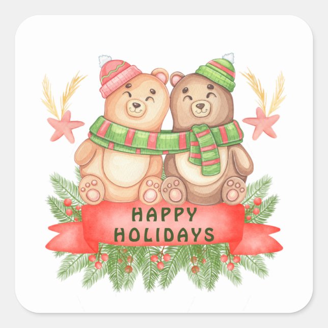 Sticker Carré Ours de Noël (Devant)