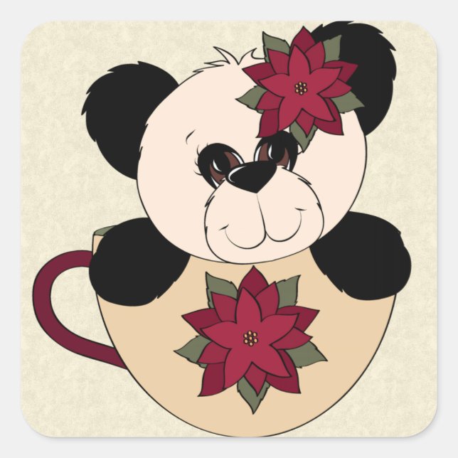 Sticker Carré Ours de panda Noël (Devant)