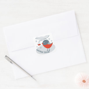 Sticker Carré Ours d'hiver et baies de raies rouges