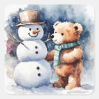 Ours En Conduite D'Hiver Et Snowman