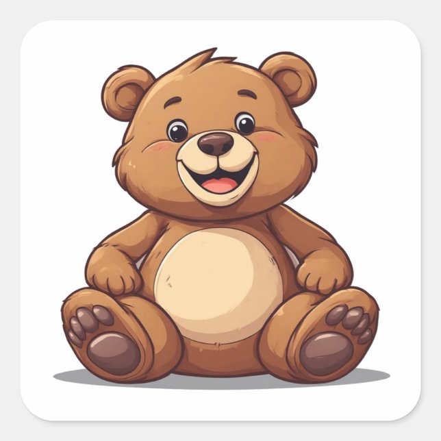 Sticker Carré Ours en peluche de dessin animé mignon assis (Devant)