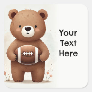 Sticker Carré Ours en peluche footballeur aquarelle 1er annivers