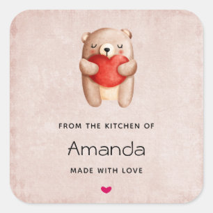 Sticker Carré Ours en peluche mignonne portant une cuisine de co