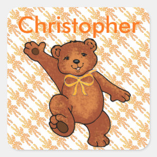 Sticker Carré Ours en peluche personnalisé avec points forts ora