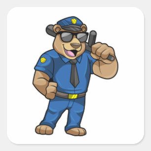 Sticker Carré Ours en tant qu'agent de police en uniforme de pol