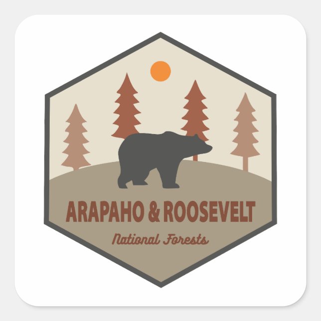 Sticker Carré Ours Forestier National Arapaho Et Roosevelt (Devant)