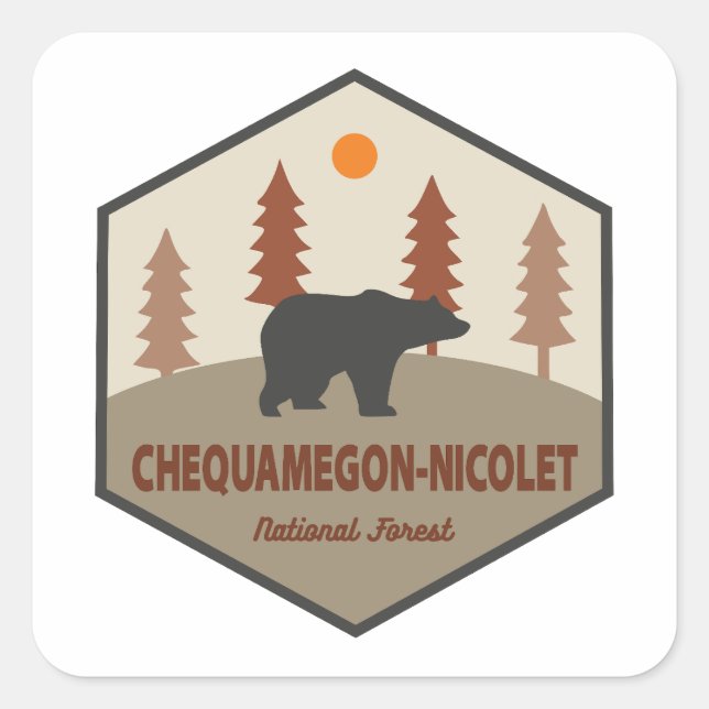 Sticker Carré Ours forestier national Chequamegon-Nicolet (Devant)