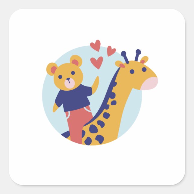 Sticker Carré Ours mignon et girafe (Devant)