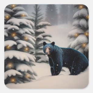 Sticker Carré Ours noir