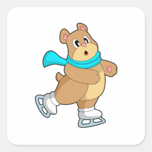 Sticker Carré Ours Patinage sur glace Patins sur glace