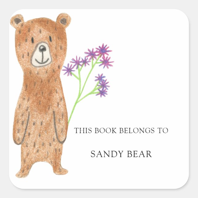 Sticker Carré Ours - Plaque Baby shower (Devant)