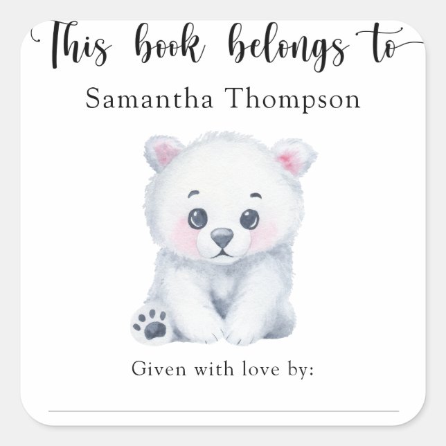 Sticker Carré Ours polaire - ce livre appartient à (Devant)