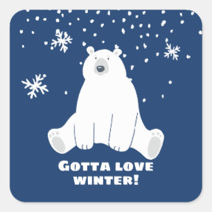 Sticker Carré Ours polaire en hiver neigeux