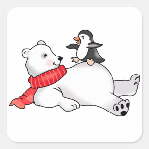 Sticker Carré Ours polaire et pingouin
