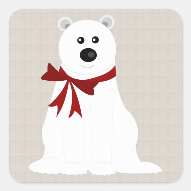 Sticker Carré Ours polaire mignon avec Red Bow Rustique vacances (Devant)