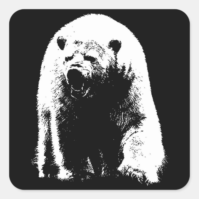 Sticker Carré Ours polaire noir et blanc Pop Art (Devant)