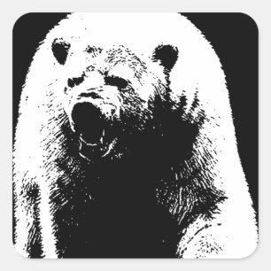 Sticker Carré Ours polaire noir et blanc Pop Art