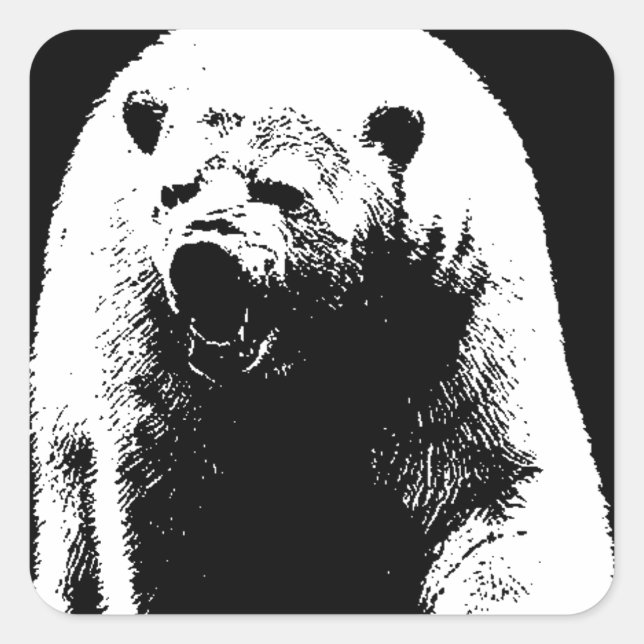 Sticker Carré Ours polaire noir et blanc Pop Art (Devant)