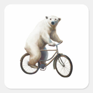 Sticker Carré Ours Polaire Sur Vélo