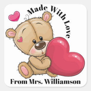 Sticker Carré Ours précieux fait avec l'autocollant d'amour