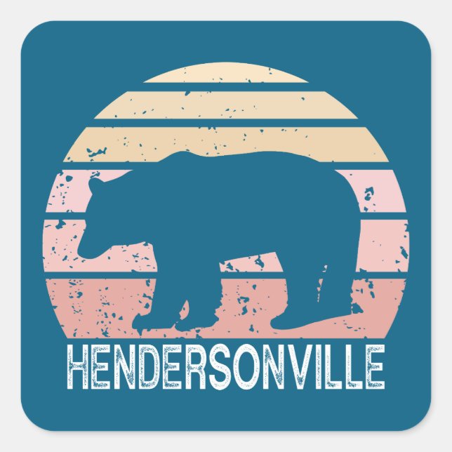 Sticker Carré Ours rétro de Hendersonville Caroline du Nord (Devant)