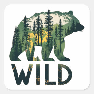 Sticker Carré Ours Sauvage Nature