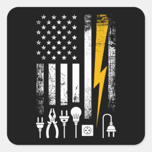 Sticker Carré Outils d'électricien de ligne vintage drapeau amér
