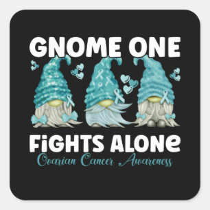 Sticker Carré Ovarian Cancer Awareness Teal Ribbon Gnome