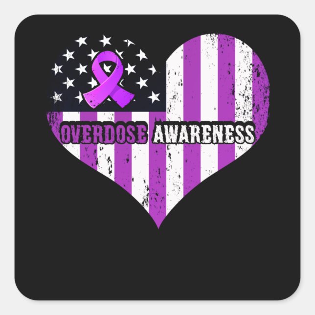 Sticker Carré Overdose Awareness Purple Ribbon Drug Addiction (Devant)