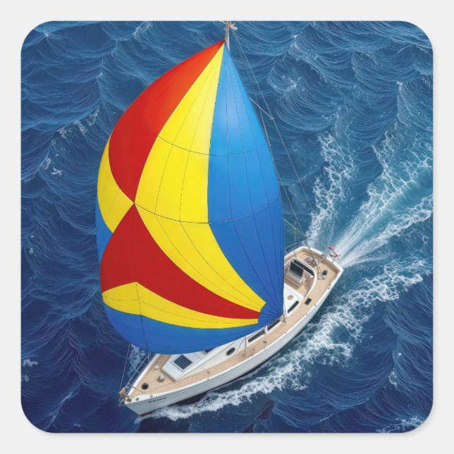Sticker Carré Overhead View Of a Sailing Yacht With Spinnaker (Devant)