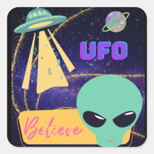 Sticker Carré ovni, extraterrestre croient