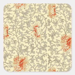 Sticker Carré Owen Jones Motif Ancien : Corail Floral Gris
