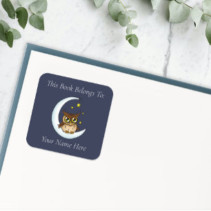Sticker Carré Owl Moon Blue Cute Stars