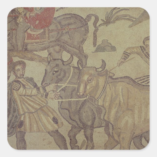 Sticker Carré Oxen transportant l'eau, mosaïque romaine (Devant)