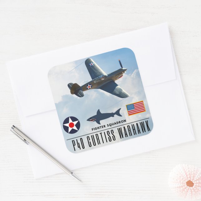 STICKER CARRÉ P-40 CURTISS WARHAWK SQUADRON (Enveloppe)