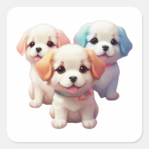 Sticker Carré Pack d'autocollant de chiots mignons.
