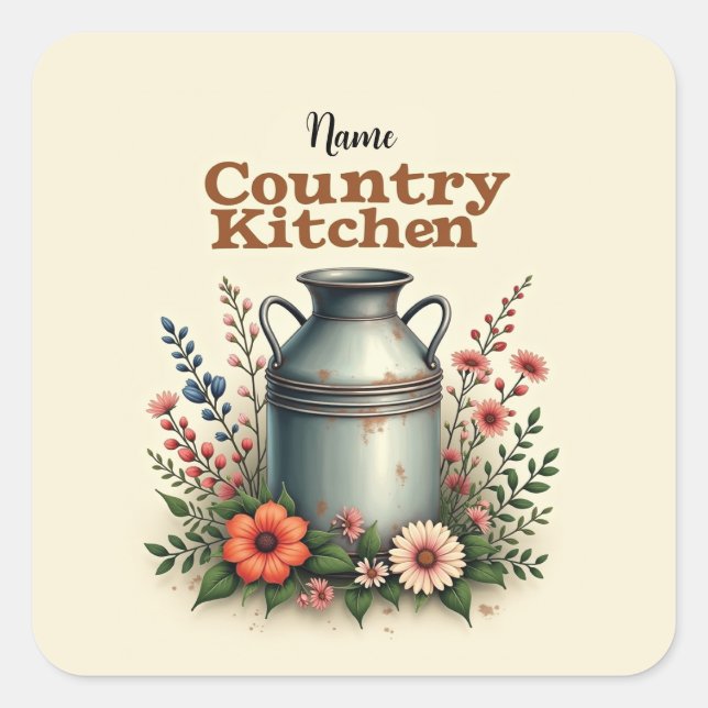 Sticker Carré Pack d'autocollants Country Kitchen – Style rustiq (Devant)